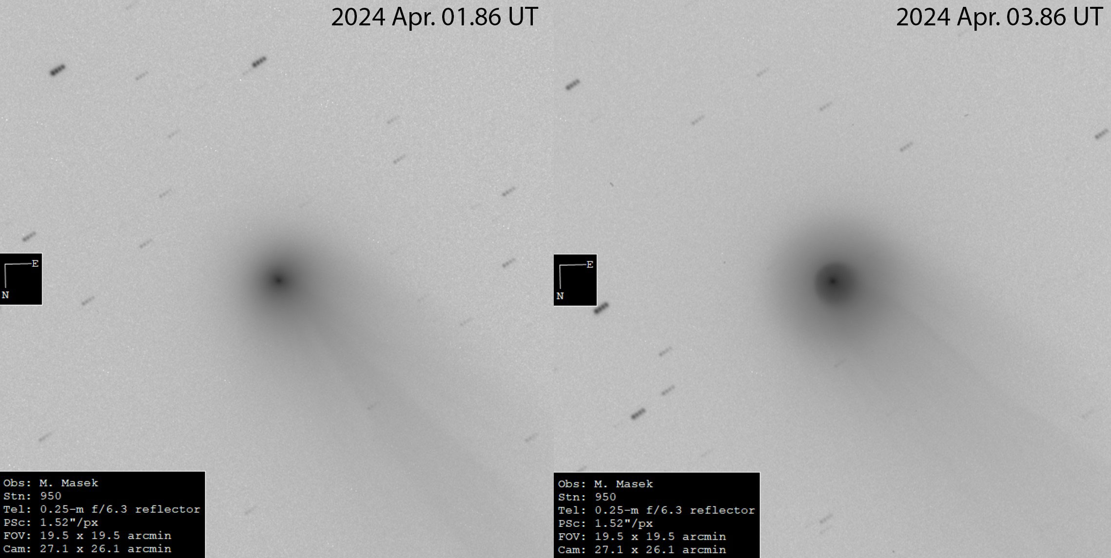 Kometa 12P z 1. a 3. dubna 2024