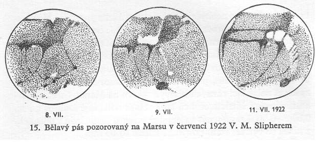 Detaily a kanály  na Marsu v červenci 1922 , podle Sliphera.png