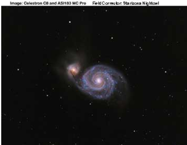 M51 přez C8 s korektorem Starizona Night Owl 0,4 krát.png
