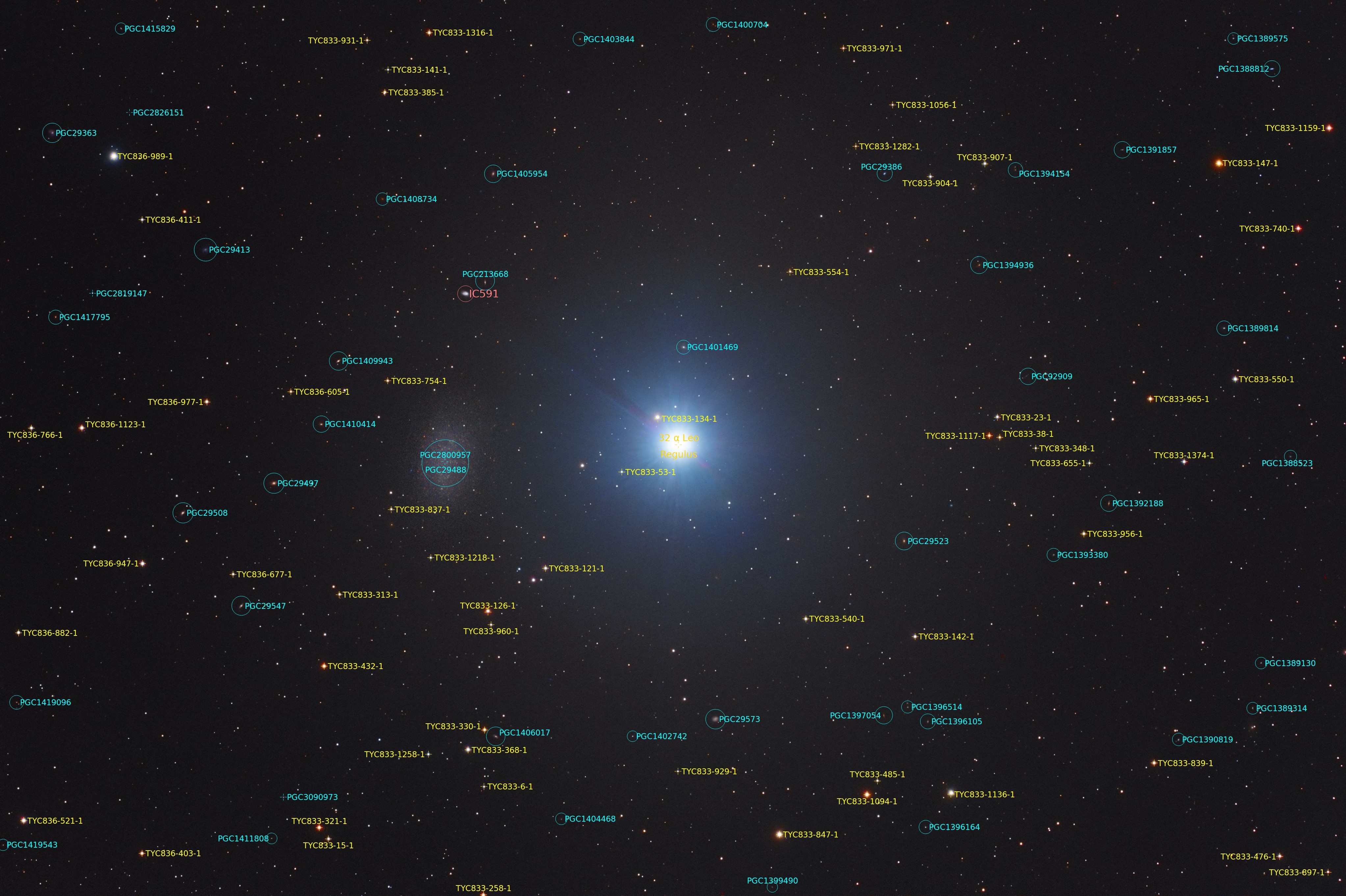 Leo 1 Dwarf Galaxy and Regulus_LRGB_annotated.jpg