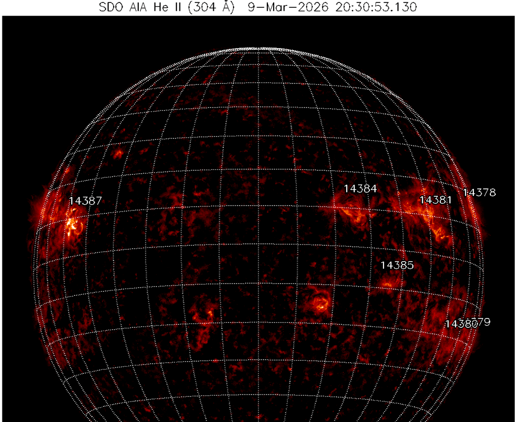 Erupce C7.8 v AR4387, 9.3.2026, 20h 30m UT, SDO_AIA, 304Ä.png
