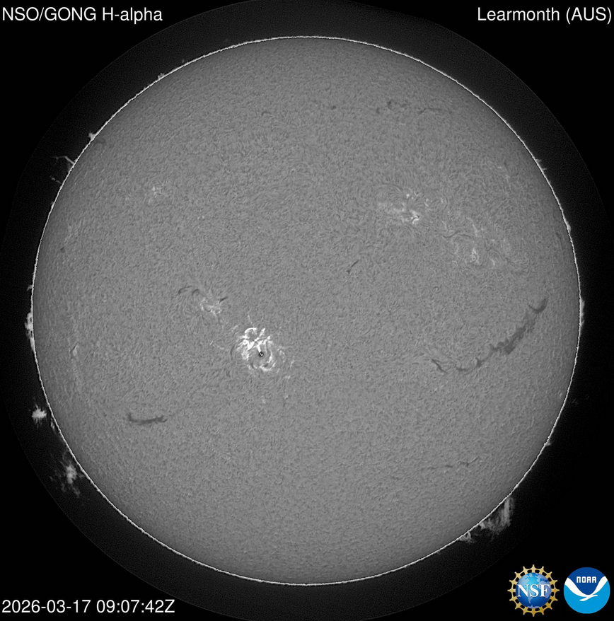 Erupce M1.3 v AR4392,17.3.2026,  v  09h 07m UT, Learmonth NSO_GONG H_alfa.png