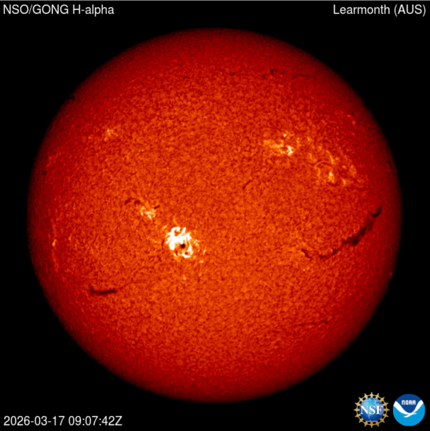 Erupce M1.3 v AR4392,17.3.2026,  v  09h 07m UT, Learmonth NSO_GONG H_alfa, barevně.png