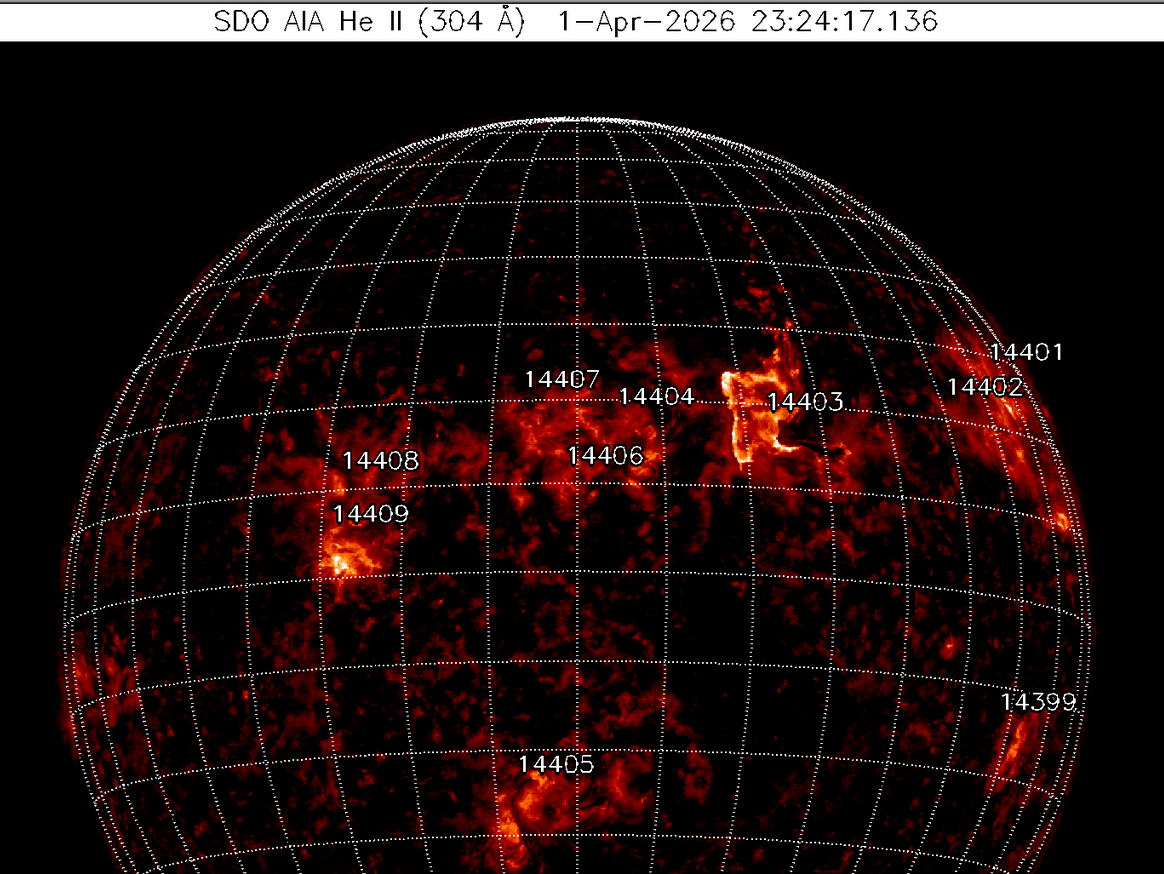 Erupce C6.1 v AR4403, 1.4.2026, 23h 24m UT, SDO AIA 304Ä.png