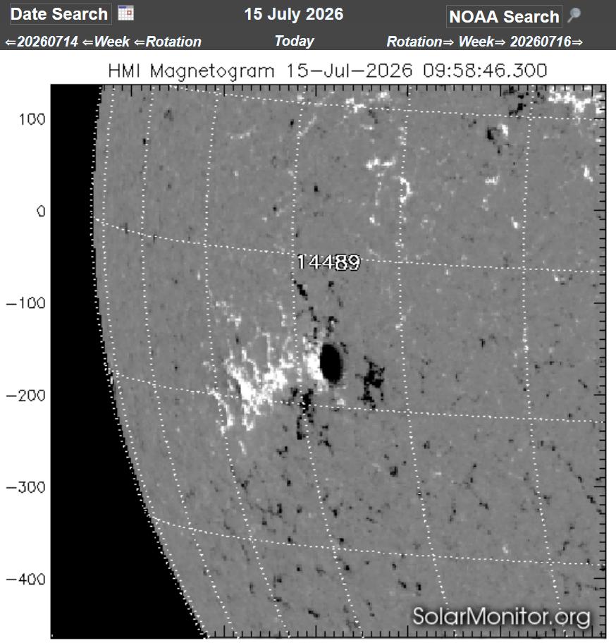 Magnetogram AR4489, 15.7.2026, 09h 58m UT, SolarMonitor.png