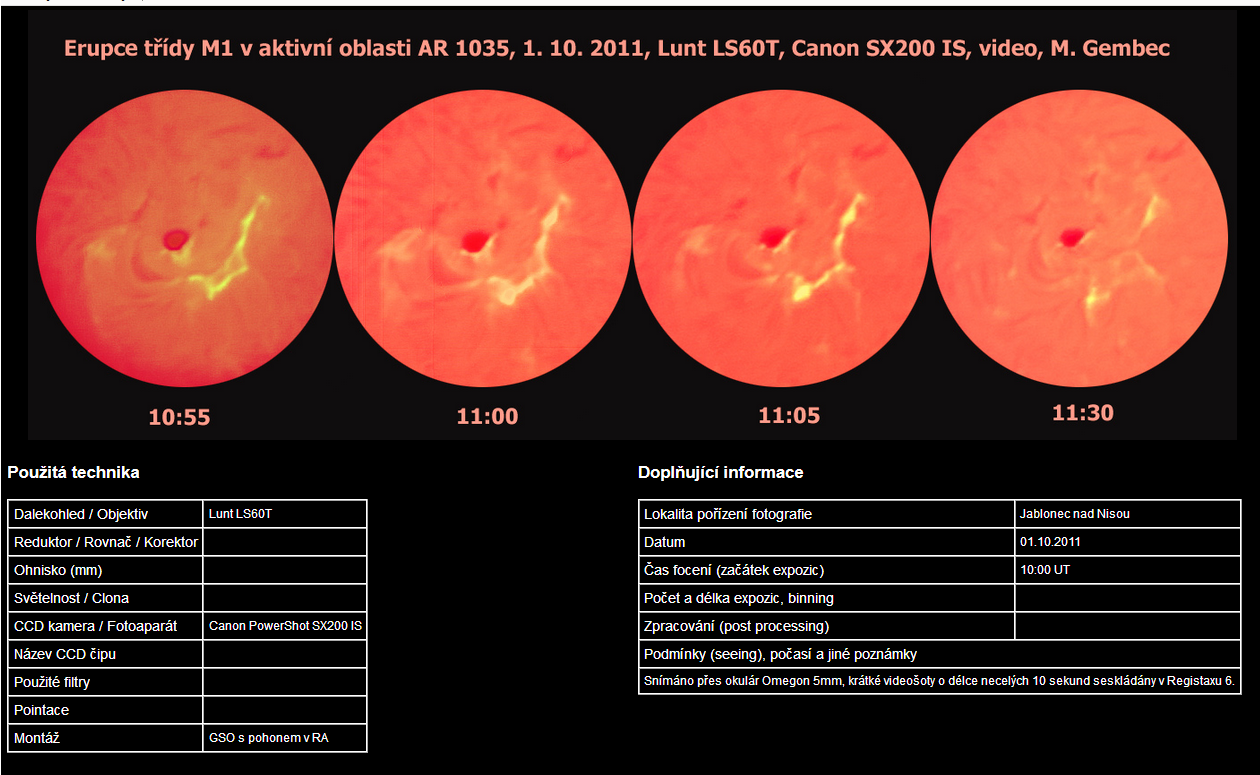 sluneční erupce M1 , 1.10.2011, Lunt LS60T. M. Gembec.png